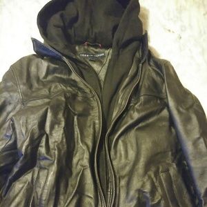 Tommy Hilfiger leather coat w/hoodie